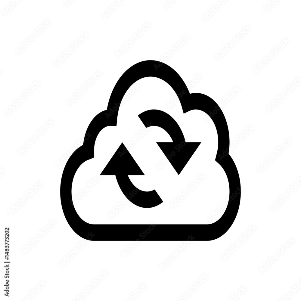 Poster black and white cloud with two curved arrows pointing in opposite directions indicating synchronizat