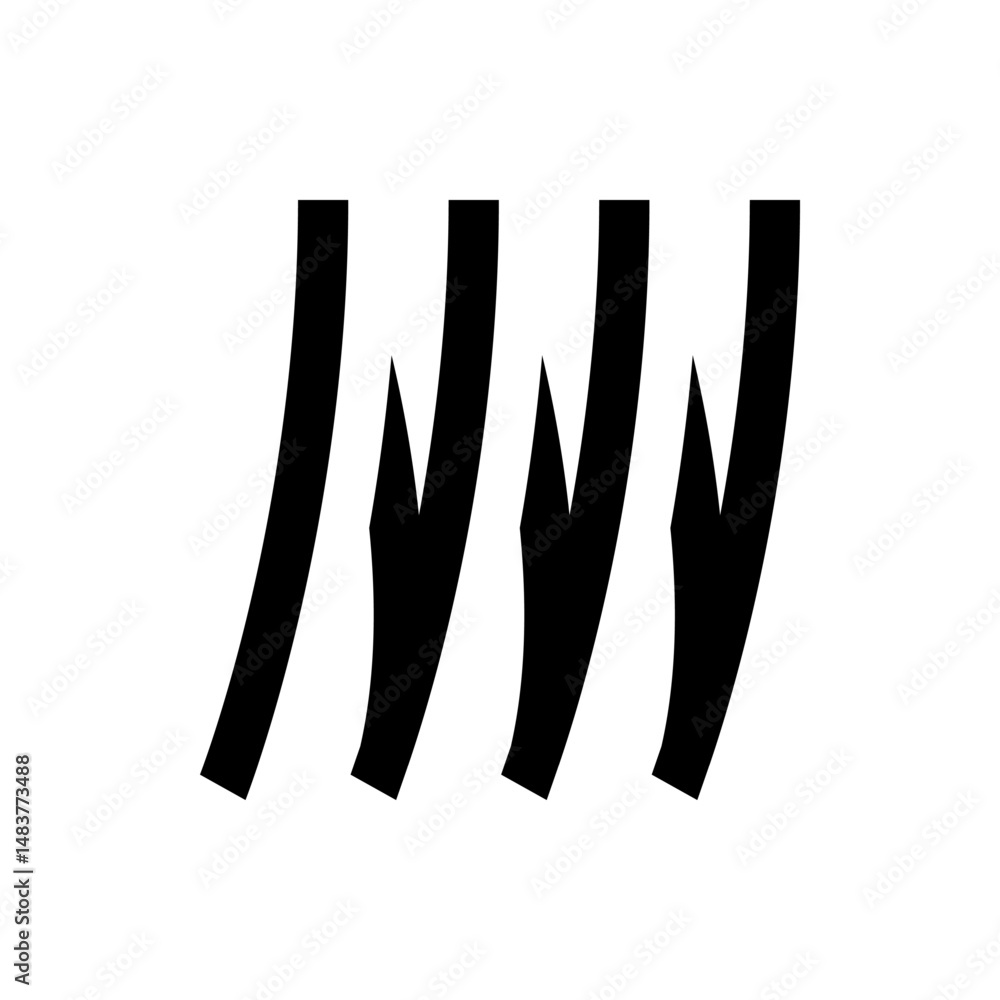 Poster abstract black and white illustration of four vertical curved lines with alternating spaces between 