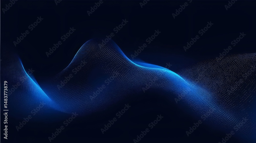 Aufkleber 輝く青色粒子の波状背景と技術的なネットワークデザインと未来的なスタイルと抽象的な効果