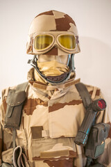 Portrait of camouflaged protected soldier
