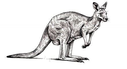 Fototapeta premium Kangaroo illustration grayscale