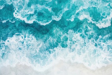 Obraz premium Azure waves crashing on a sandy shore. A high-angle view of turquoise water and foamy waves meeting the beach