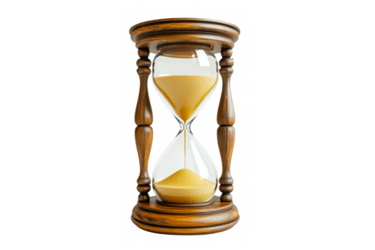 Hourglass with sand flowing on transparent background