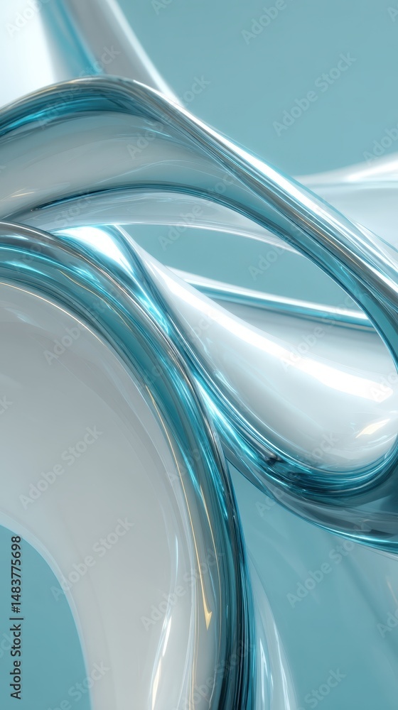 Aufkleber turquoise and white abstract shapes flowing dynamically, blending seamlessly with soft blue backgrou