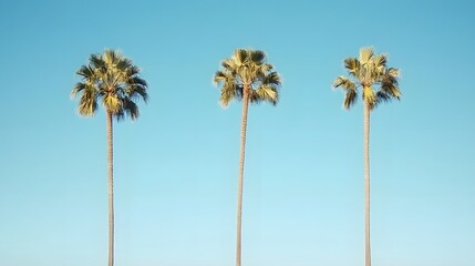 Three Palm Trees Against Clear Blue Sky Minimalist Tropical Summer Vacation Paradise