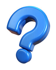 Naklejka premium Bold blue question mark symbol, 3D render isolated on transparent background. Glossy plastic design element perfect for websites and apps.