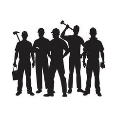 group of labor men silhouette vector art