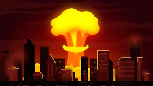 Nuclear Explosion Over City Skyline Animation