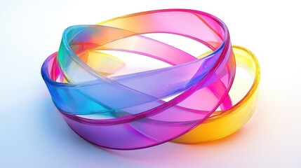 Vibrant, abstract, interwoven, colorful ribbons, interlocked, in a dynamic composition.