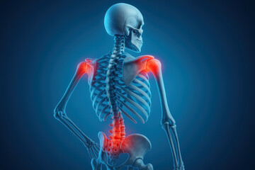 Skeleton grimacing with highlighted painful bone.