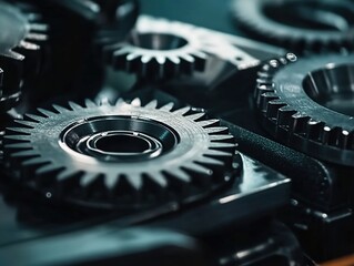 Close-up of Interlocking Gears in a Mechanical System