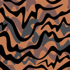 Seamless abstract pattern with wavy black, brown and grey  stripes. Could be used for texture, textile print, background 