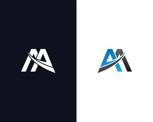 Creative letter AA logo vector template with modern swoosh design variations on dark and light backgrounds