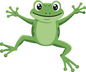 Fototapeta premium Green cartoon frog with big eyes and outstretched limbs vector illustration isolated on white background 