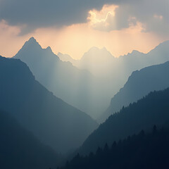 mountain, sunrise, misty, magical, majestic, nature photography.