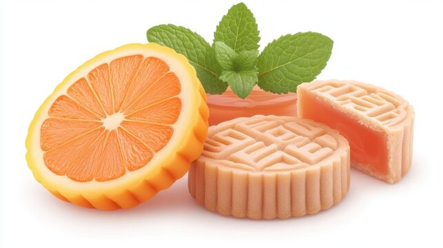 Colorful fruit-flavored pastries with a mint garnish, perfect for food photography, dessert displays, or marketing campaigns related to snacks and sweets