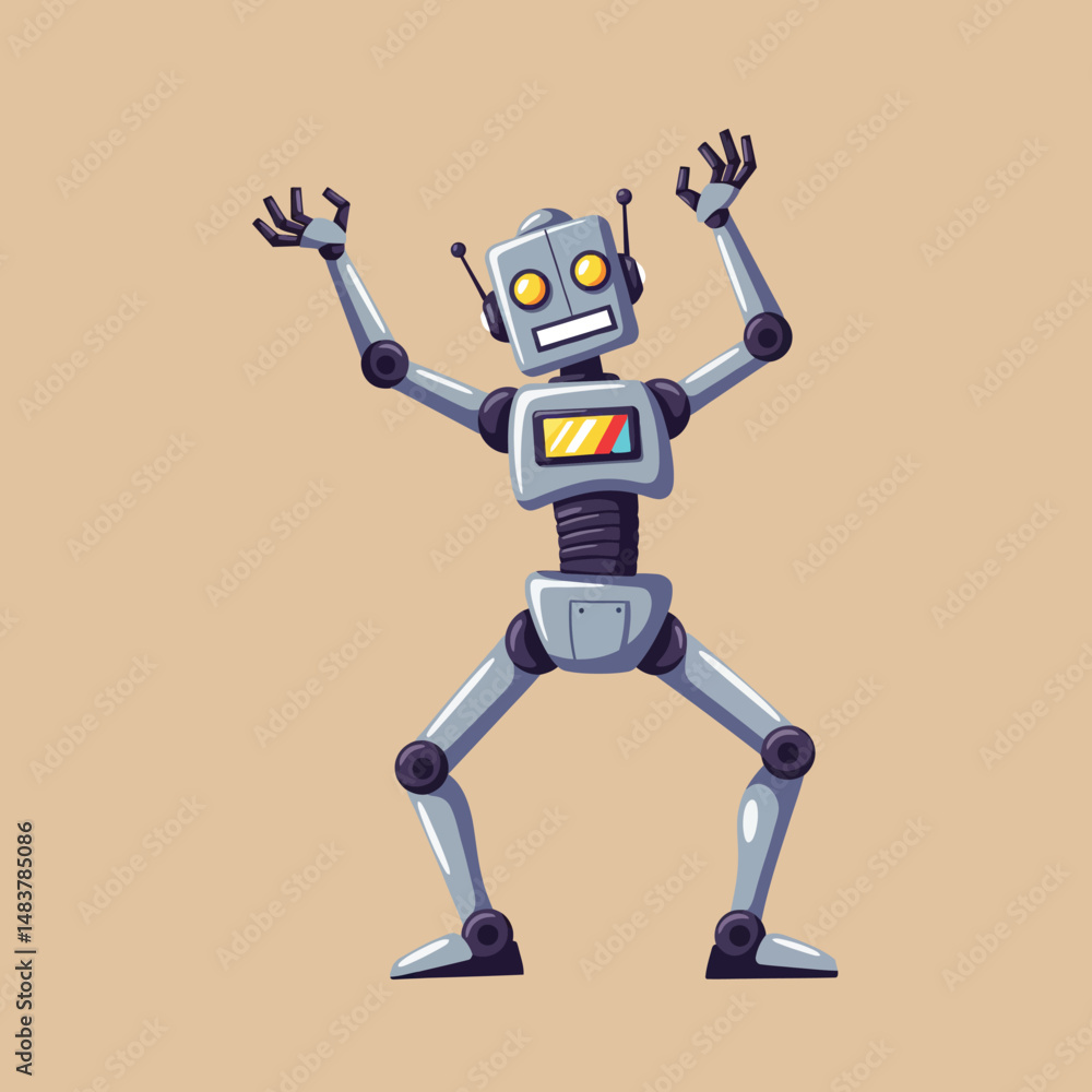 Poster retro style robot character with expressive gesture in vector illustration design