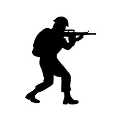 black soldier with guns silhouette vector art
