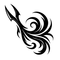 Black Graphic Stylized Tribal Swirl Wave. Graphic Element Vector Icon Representing Flow, Movement, or Energy.