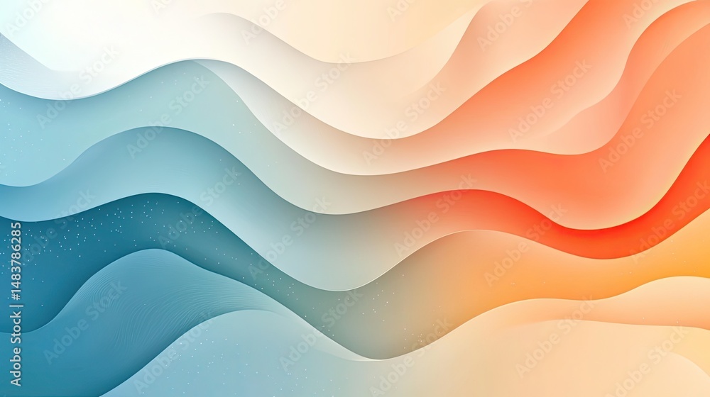 Poster abstract background with wavy layers transitioning from blue to orange and beige color gradients
