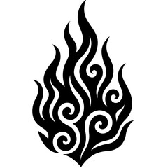 Black Graphic Stylized Tribal Flame. Graphic Element Vector Icon Representing Fire, Energy, or Passion.