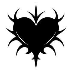 Black Graphic Stylized Tribal Spiked Heart. Graphic Element Vector Icon Representing Love, Pain, or Protection.