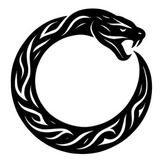 Black Graphic Ouroboros Tribal Snake. Graphic Element Vector Icon Representing Eternity, Cycles, or Self-sufficiency.