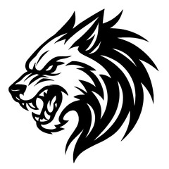 Black Graphic Angry Tribal Wolf Head. Graphic Element Vector Icon Representing Power, Aggression, or Mascot.