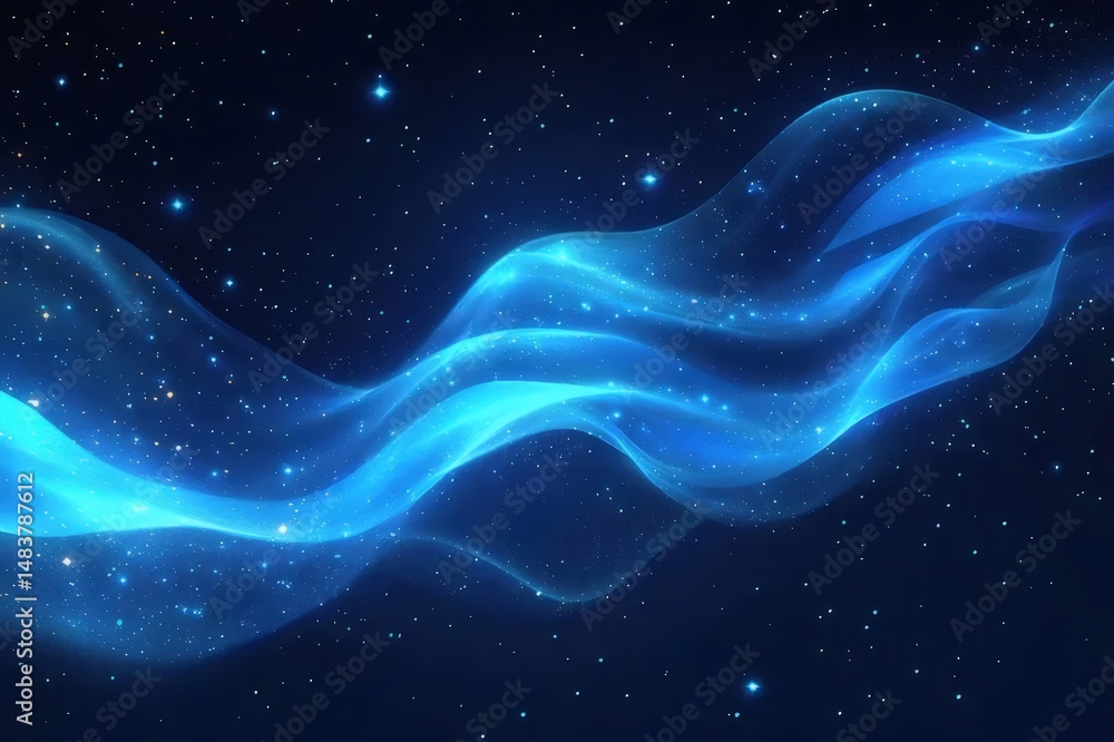 Aufkleber 鮮やかな青色の波と輝く星々が輝く魅惑的な抽象的な宇宙の背景