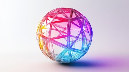 Colorful, geometric sphere with translucent, intricate structure.