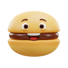 Fototapeta premium A smiling hamburger cartoon character with eyes, eyebrows, mouth, teeth, and tongue can be used for children's books.