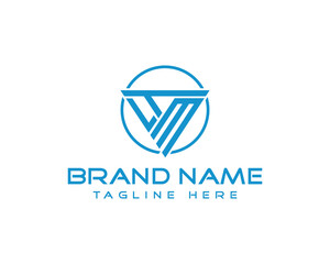 Abstract blue company logo design with triangle inside circle and creative interlocking lines vector template