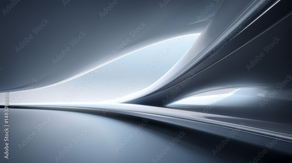 Poster abstract futuristic design showcasing sleek curves and light reflections.