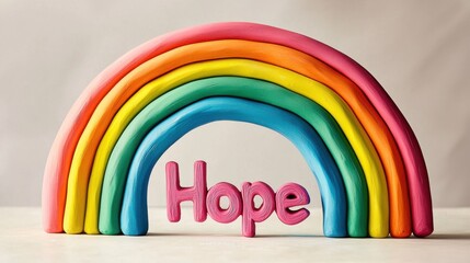 Obraz premium A rainbow made of clay with the word hope written underneath it