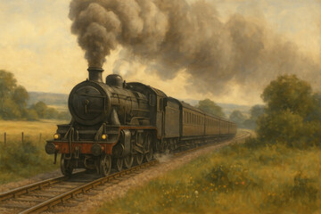 Obraz premium Train painting on track.