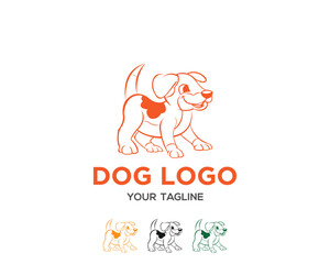 Playful dog outline logo vector template design suitable for pet related businesses and veterinary clinics or animal shelters customizable