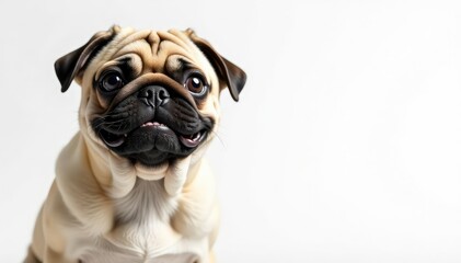 Pug with endearing expression, isolated white backdrop Close-up shot , expression, face, eyes
