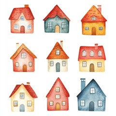 Watercolor houses collection.  Charming, colorful, and cozy little houses in various shades.  Perfect for illustrations, prints, and more