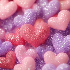 Obraz premium Pile of glittery hearts in pink and purple tones