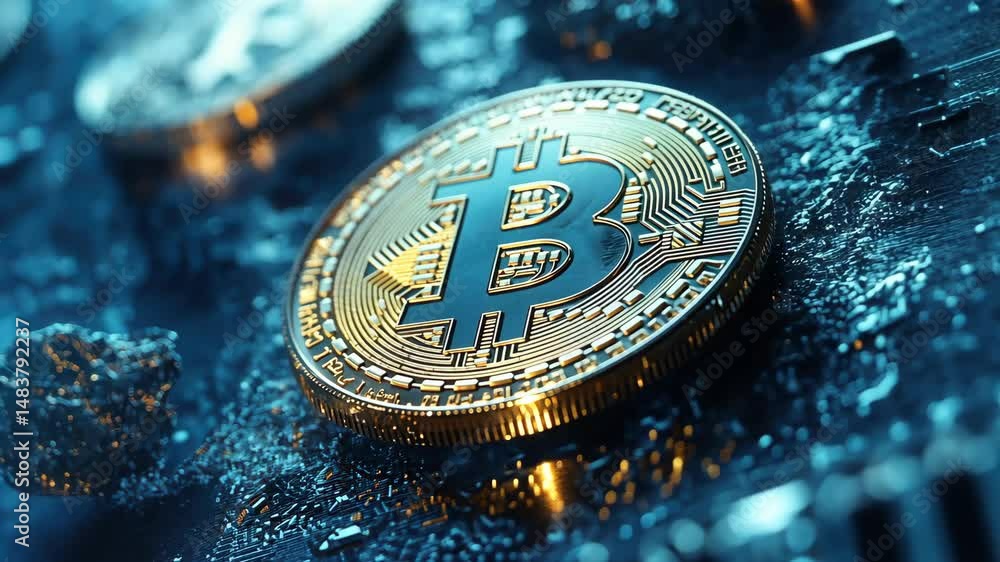 Poster a coin with the letter b on it is floating in the water. the coin is surrounded by other coins, crea