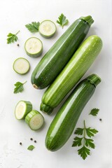 Fresh zucchinis isolated on white background