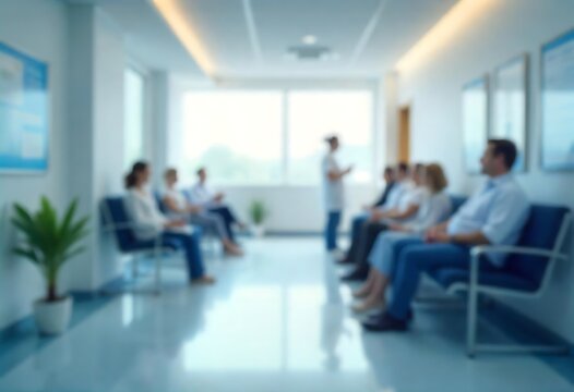 Generative AI Blur image of a modern hospital waiting area full of patients
