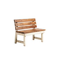 Rustic wooden bench with white painted legs isolated on transparent background