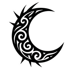 Black and White Tribal Crescent Moon Symbol Clipart Icon