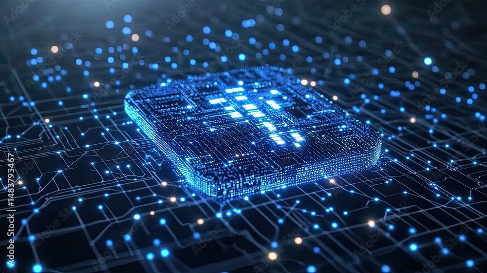 Poster ai, machine learning, and big data network for future business innovation and global data exchange.