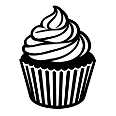 Black and White Cupcake with Frosting Clipart Icon