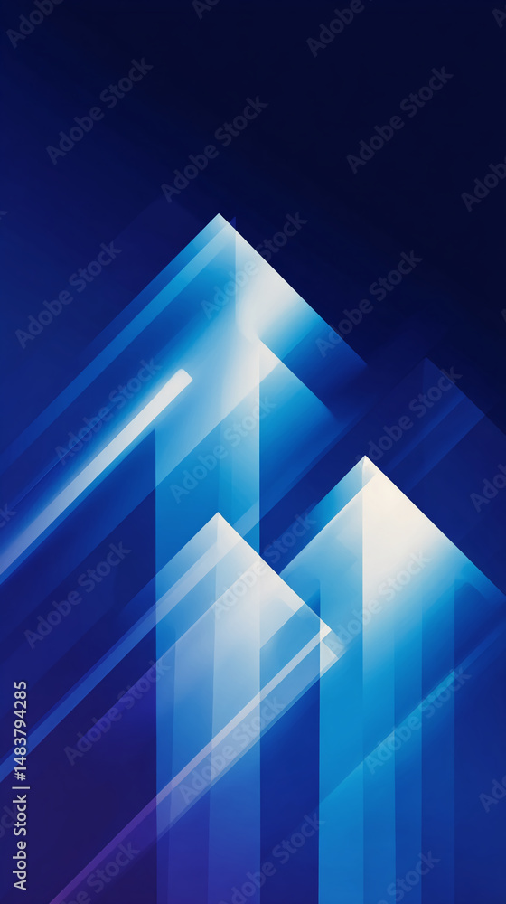Poster abstract blue geometric shapes overlap creating depth and a sense of movement, symbolizing progress,