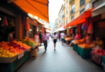 Obraz premium Generative AI captures the vibrant blur of a bustling Mediterranean market street