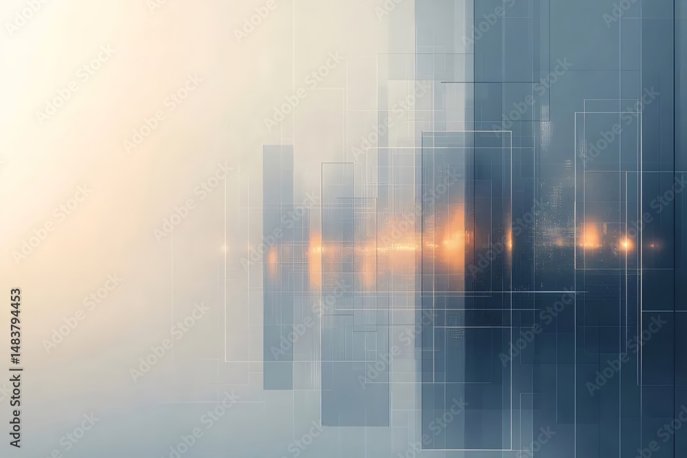 Poster ソフトな照明と幾何学的な形状が特徴的な抽象的な背景 幾何学的な背景はライトグレーとダークグレーの色合いで構成され未来的な雰囲気がある