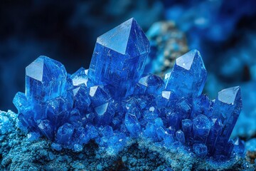 Obraz premium Stunning macro shot of vibrant blue crystals. Perfect for designs needing a luxurious, mystical, or scientific feel. Ideal for websites, print, and social media.